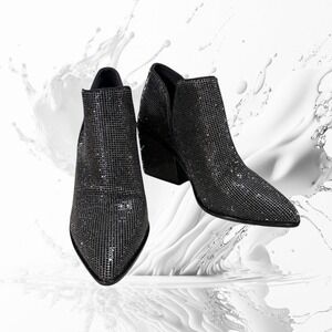 She Is Cheval Le Tigre Dynamiter Rhinestone Block Heel Bootie 6 Wednesday Adams